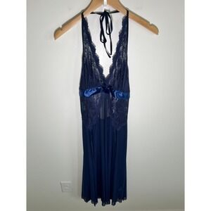 Babydoll Festival Dark Fairy Witchy Maxi Women Dress Blue L Sheer Mesh Lace Slit